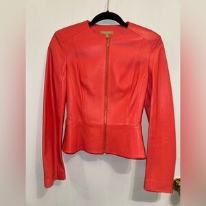 Michael Kors Size 2 Coral Leather Jacket - Almost New; Hardly Worn